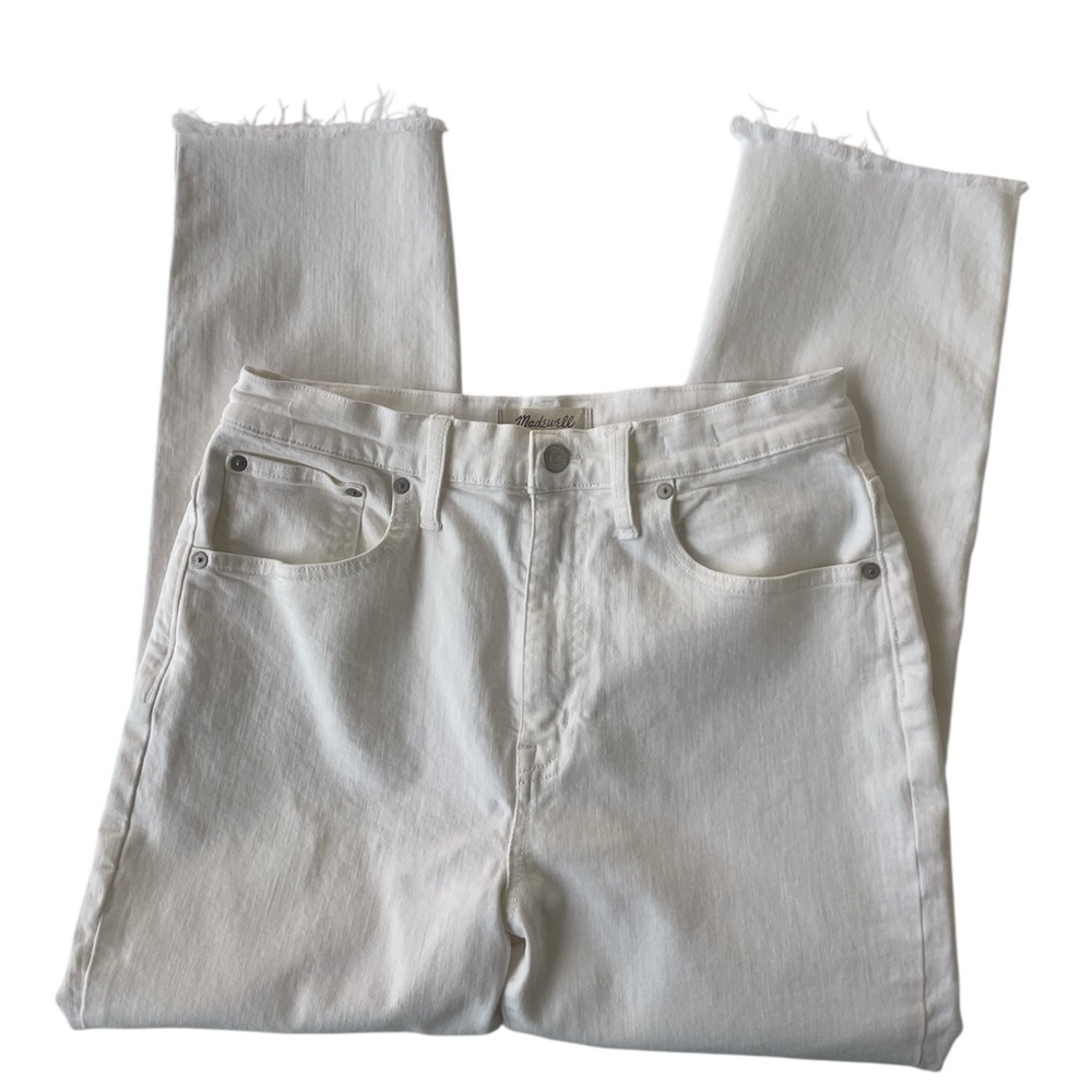 Madewell White The High Rise Slim Crop Boy Jean 5 Pocket Fringed Bottom Woman 28